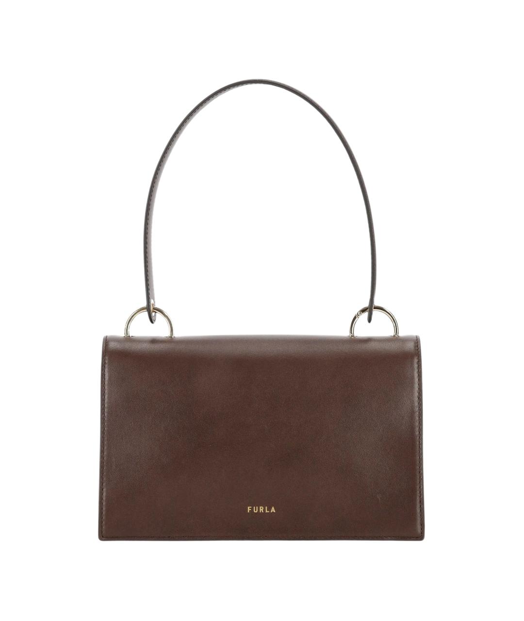 FURLA Коричневая кожаная сумка с короткими ручками, фото 3