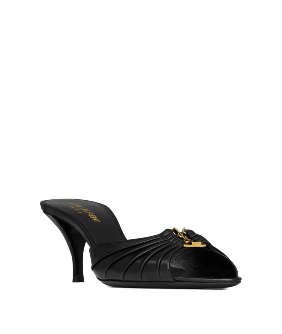 SAINT LAURENT Черные кожаные мюли, фото 3