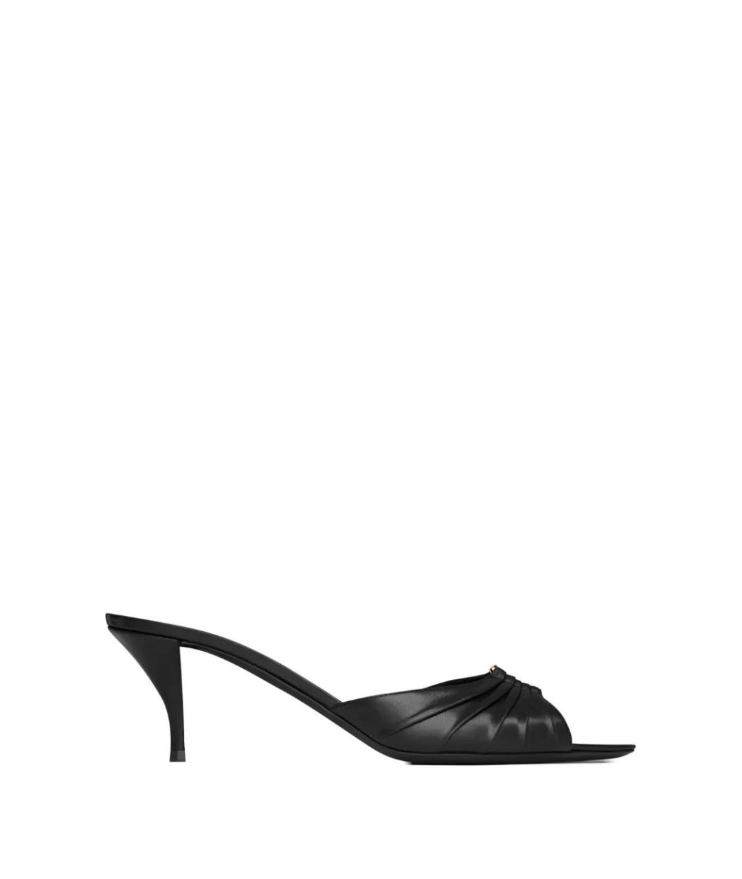SAINT LAURENT Черные кожаные мюли, фото 2