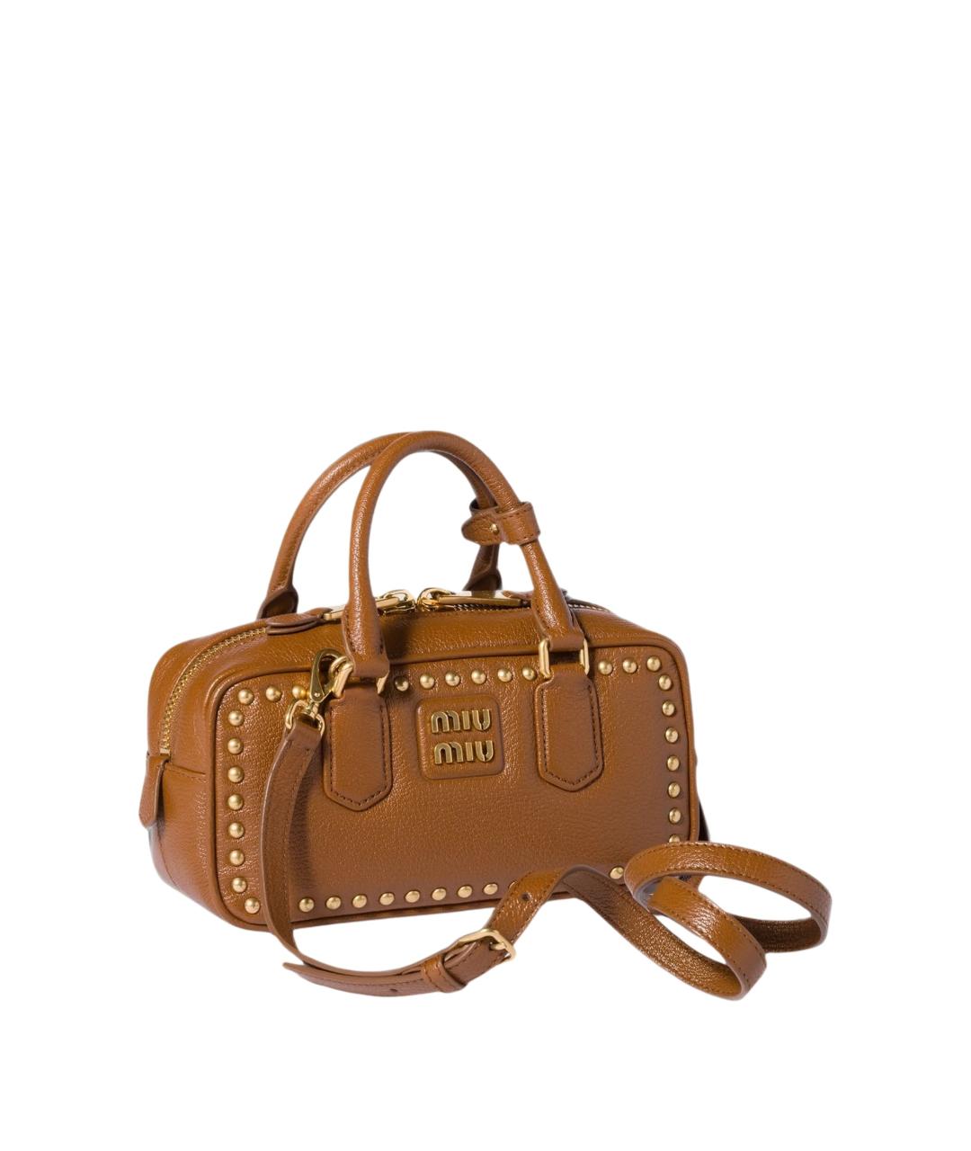 MIU MIU Коричневая кожаная сумка с короткими ручками, фото 4