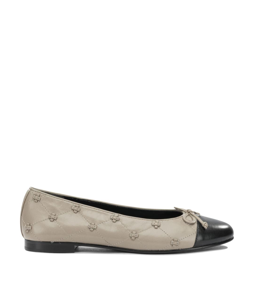 TORY BURCH Серые кожаные балетки, фото 1