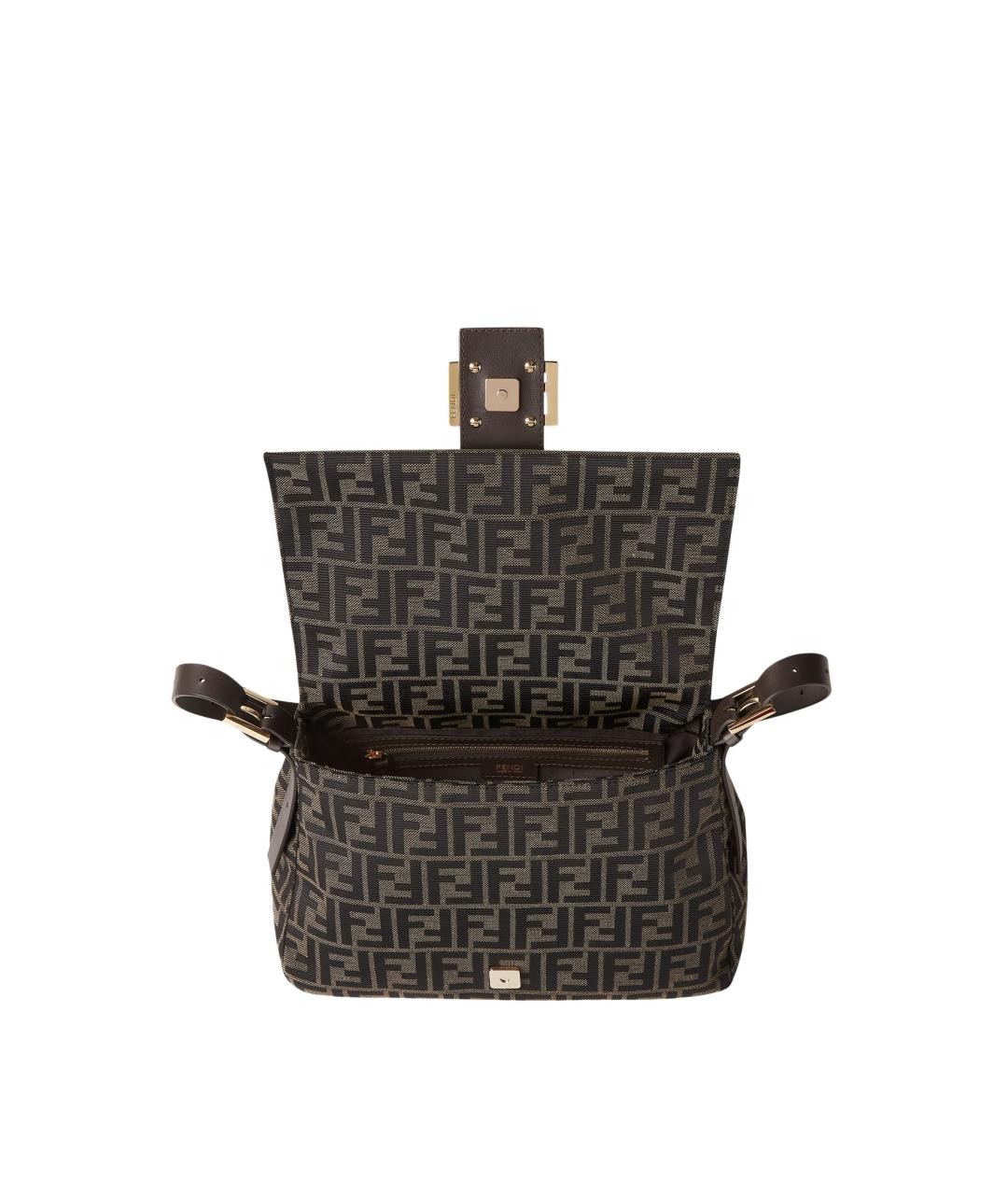 FENDI Коричневая тканевая сумка с короткими ручками, фото 4
