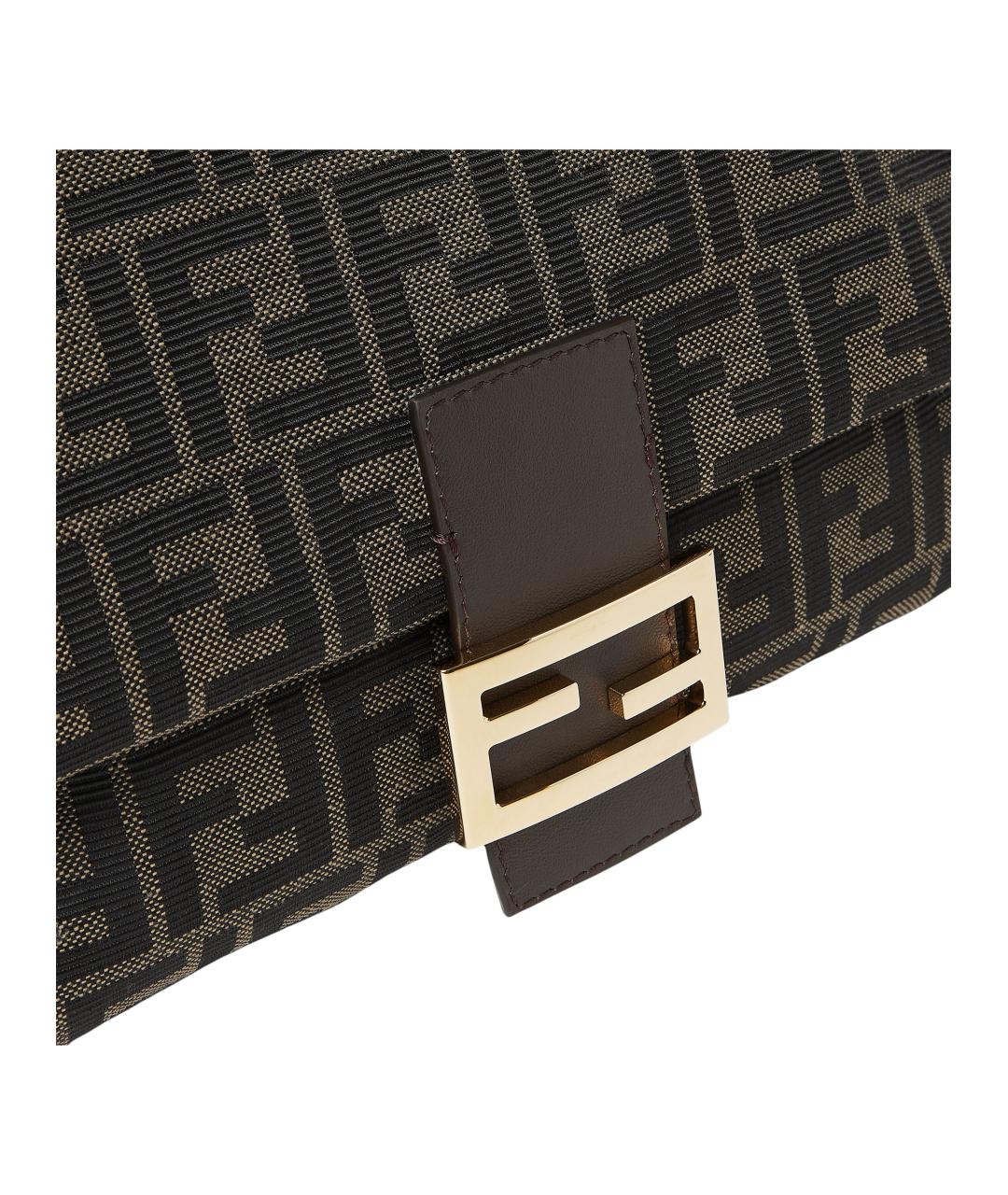 FENDI Коричневая тканевая сумка с короткими ручками, фото 5