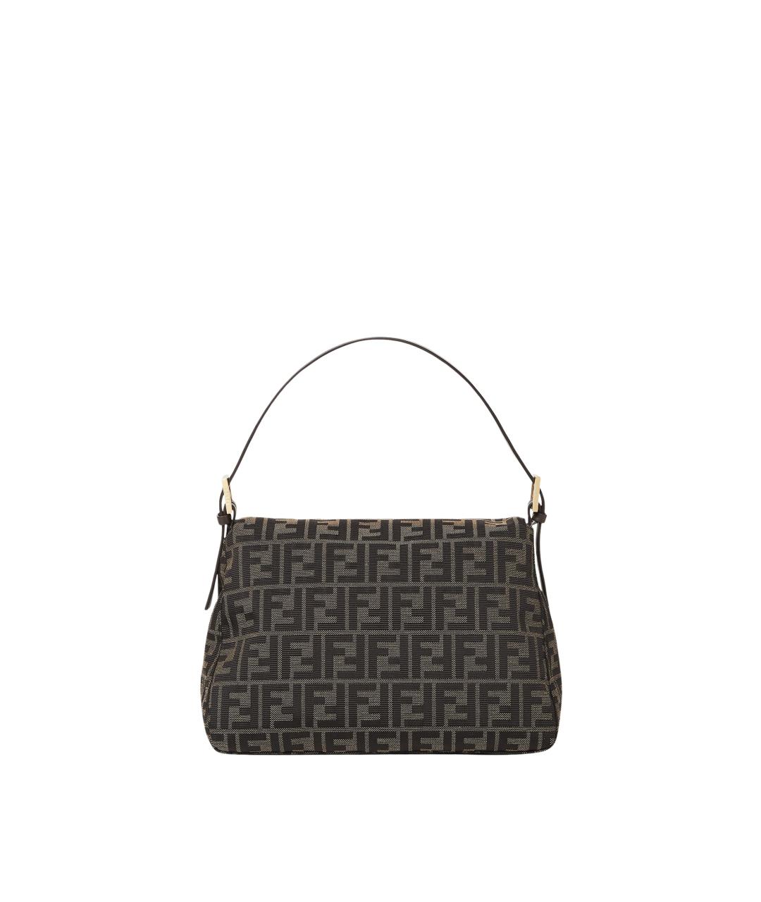 FENDI Коричневая тканевая сумка с короткими ручками, фото 3