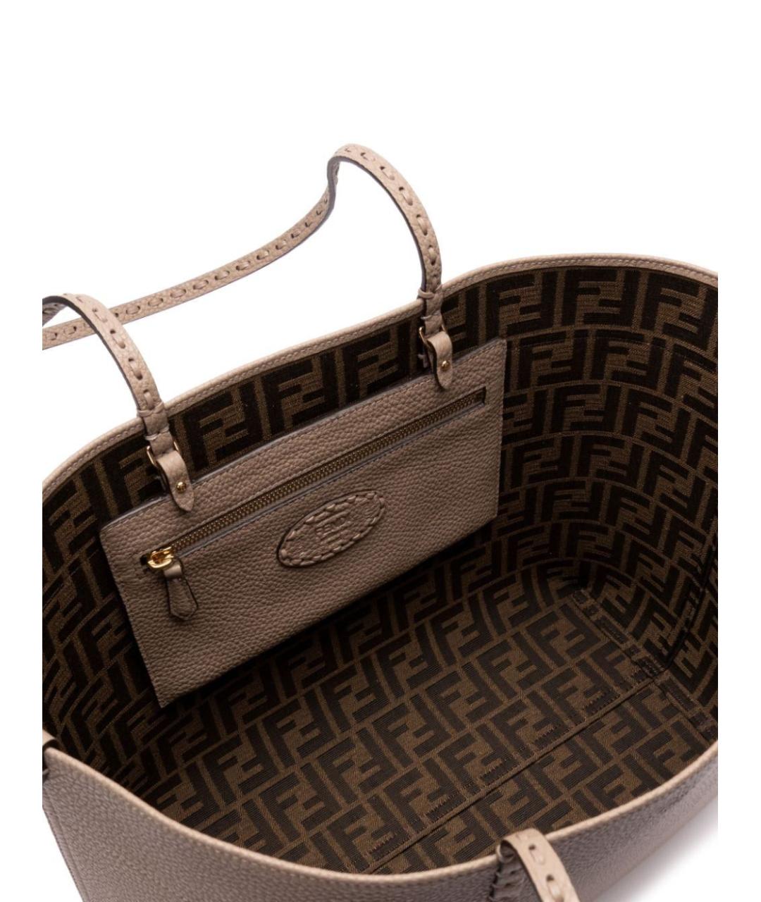 FENDI Серая кожаная сумка тоут, фото 5