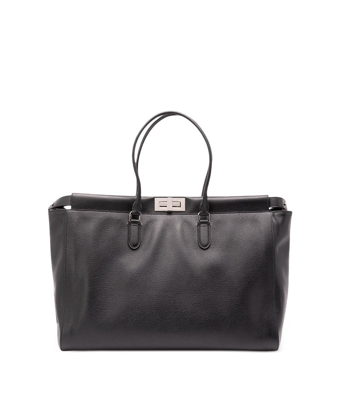 FENDI Черная кожаная сумка тоут, фото 1
