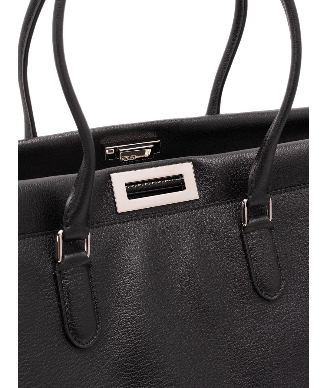 FENDI Черная кожаная сумка тоут, фото 5