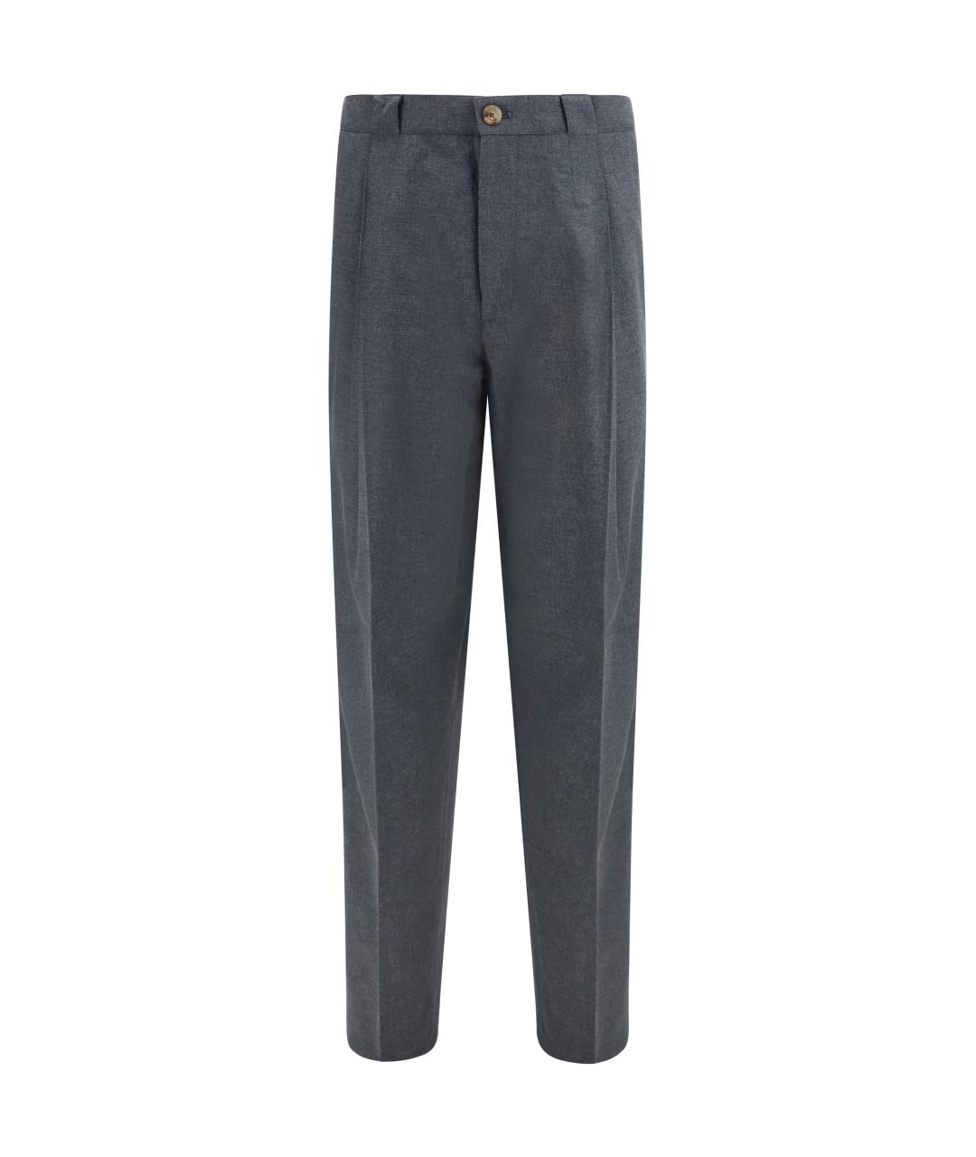 BRUNELLO CUCINELLI Антрацитовые шерстяные повседневные брюки, фото 1