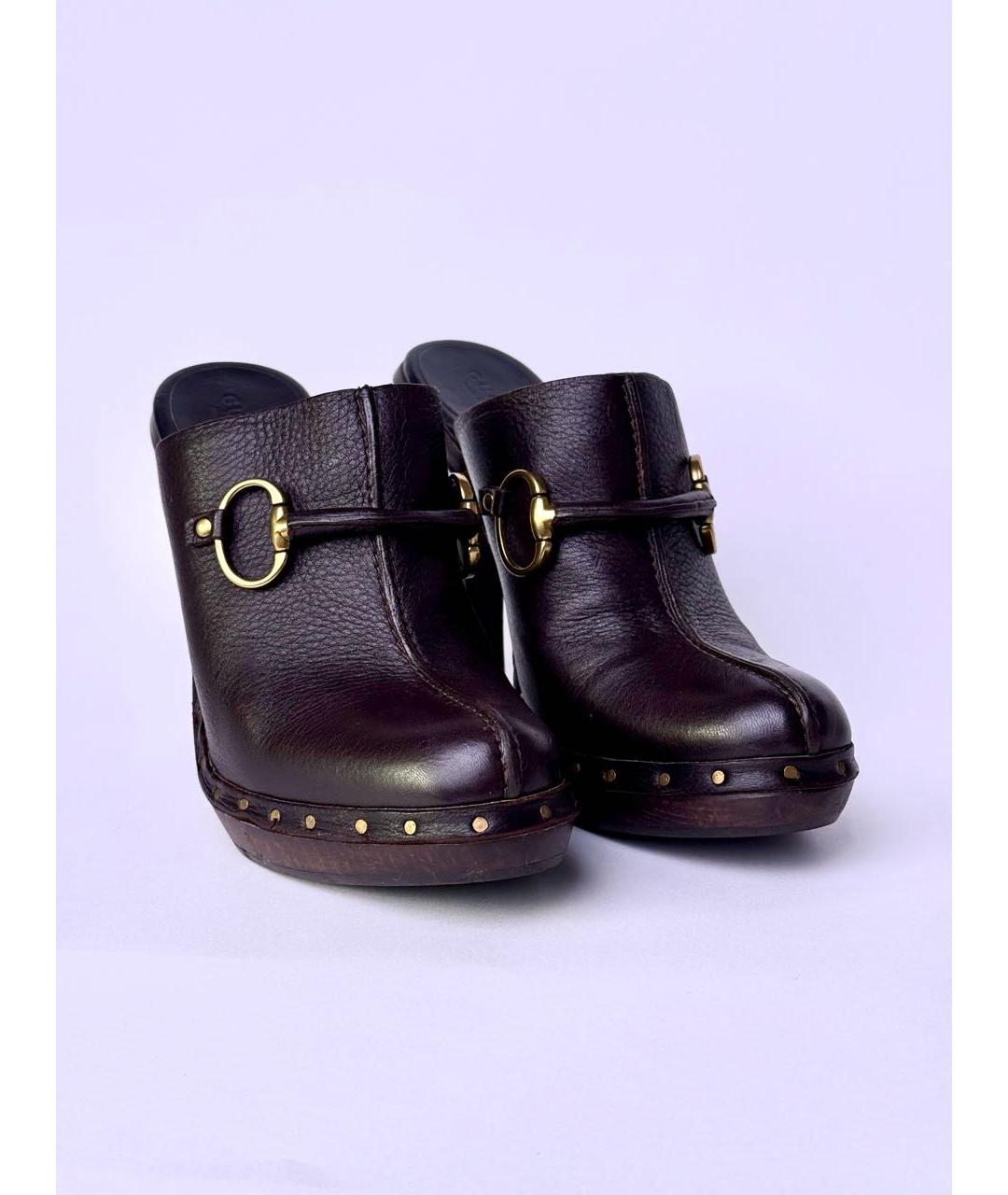 GUCCI Коричневые кожаные сабо, фото 2