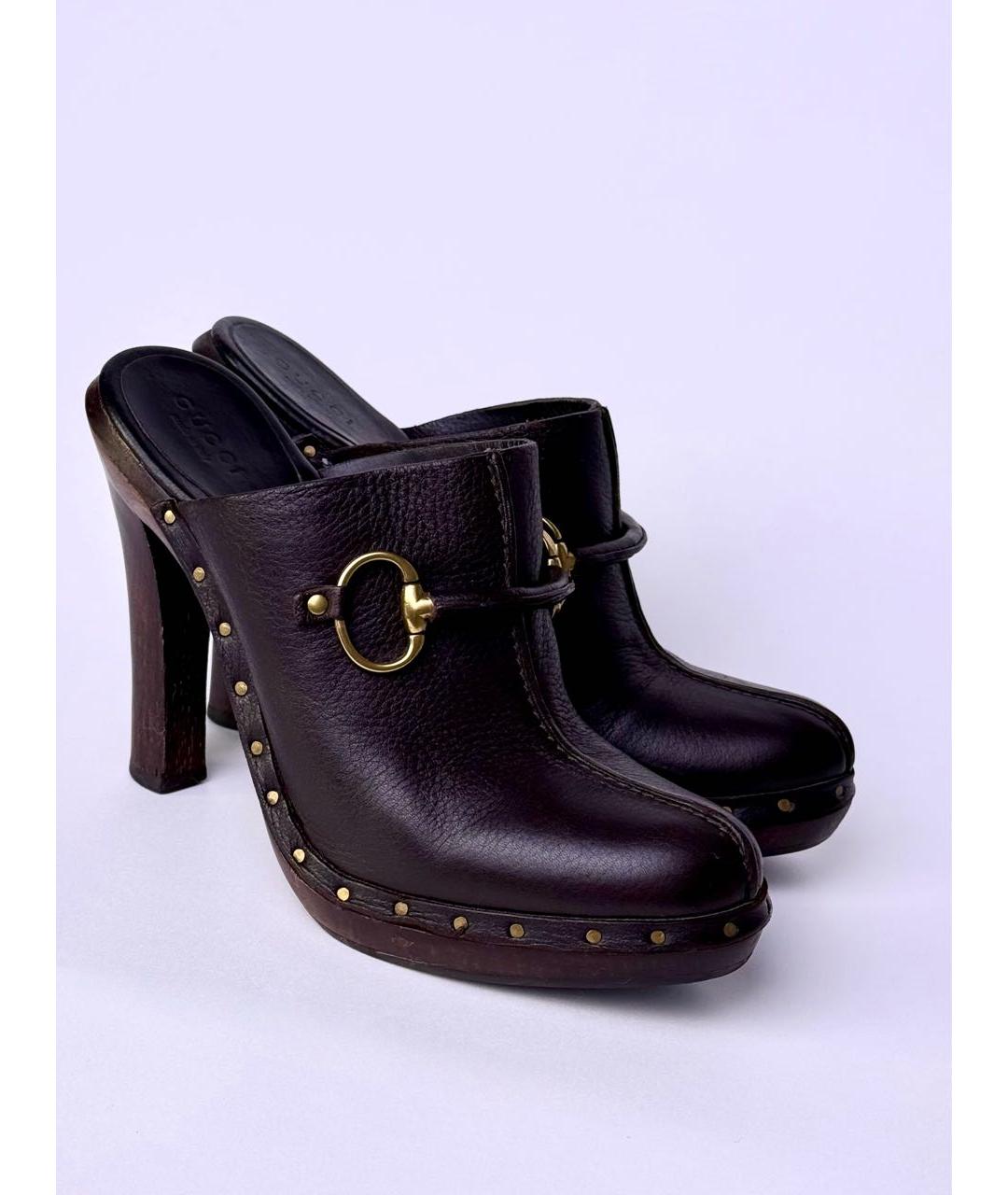 GUCCI Коричневые кожаные сабо, фото 5