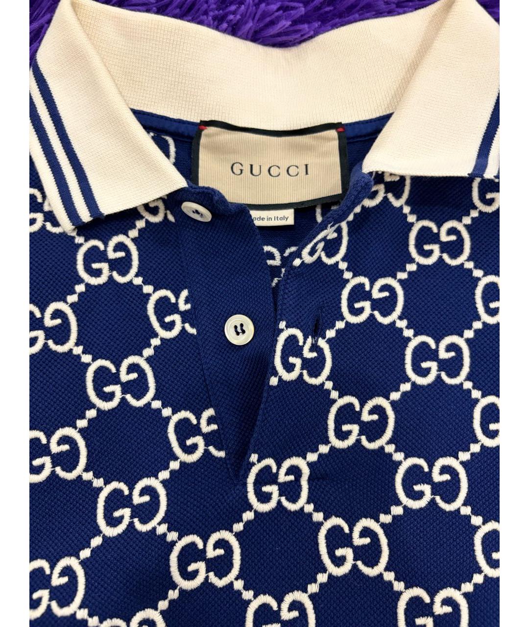 GUCCI Темно-синее хлопковое поло с коротким рукавом, фото 5