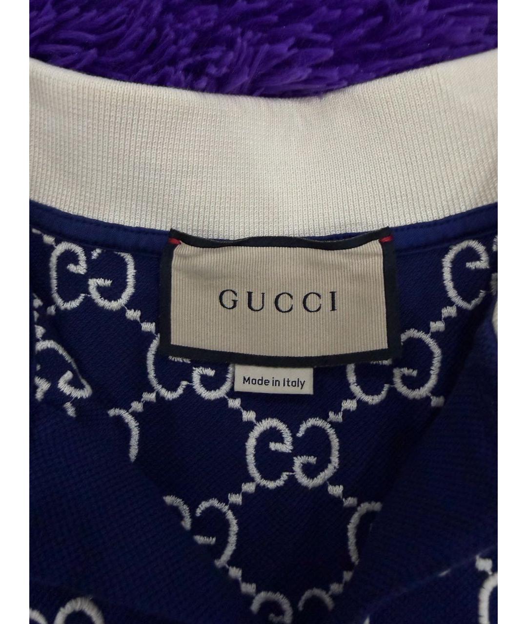 GUCCI Темно-синее хлопковое поло с коротким рукавом, фото 6