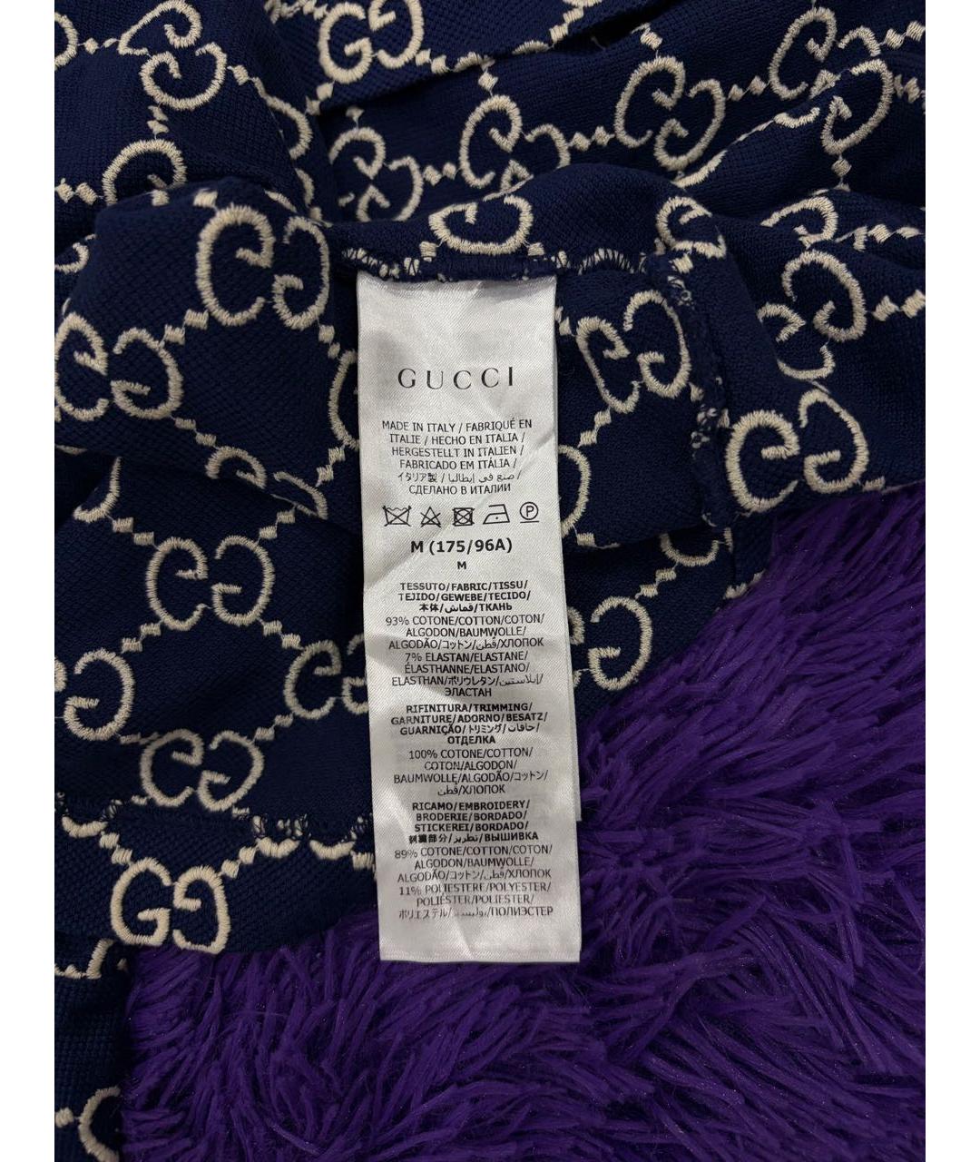 GUCCI Темно-синее хлопковое поло с коротким рукавом, фото 7