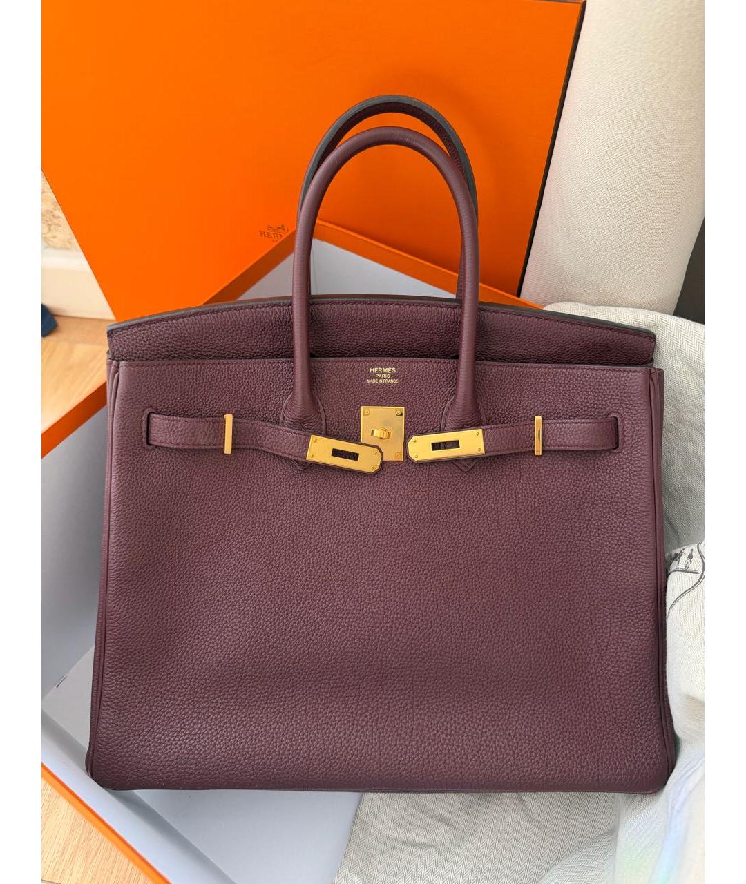 HERMES Бордовая кожаная сумка с короткими ручками, фото 8