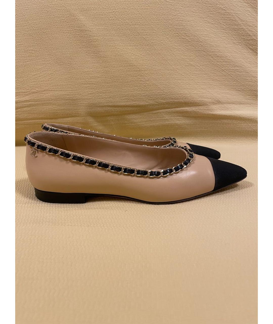 CHANEL Бежевые кожаные балетки, фото 9