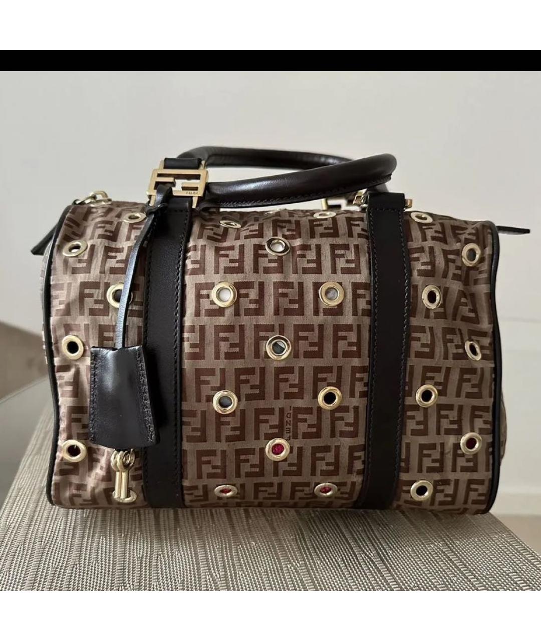 FENDI Коричневая нейлоновая сумка с короткими ручками, фото 9