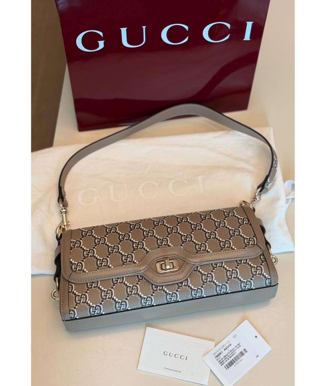 GUCCI Бежевая кожаная сумка с короткими ручками, фото 7