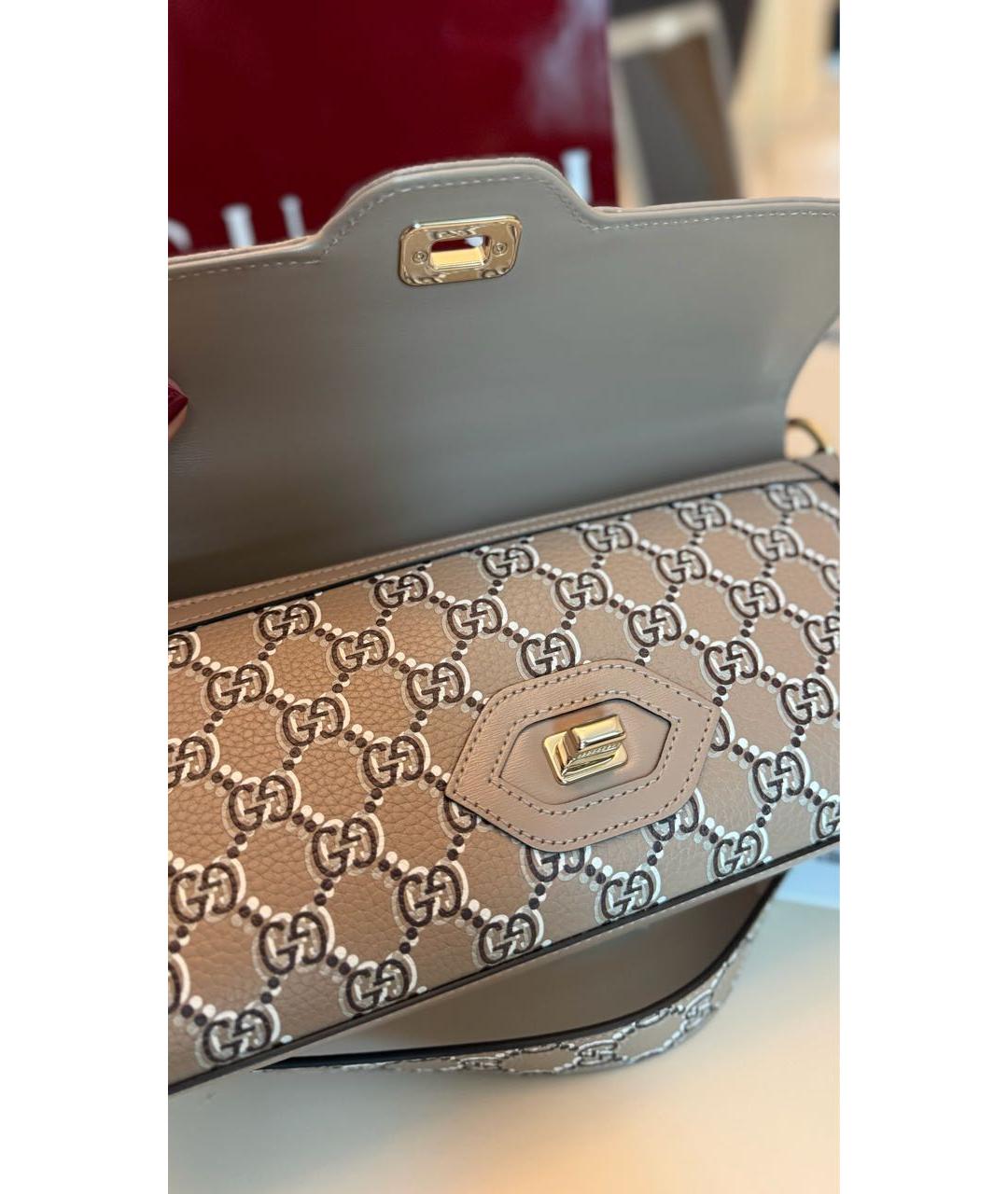 GUCCI Бежевая кожаная сумка с короткими ручками, фото 4