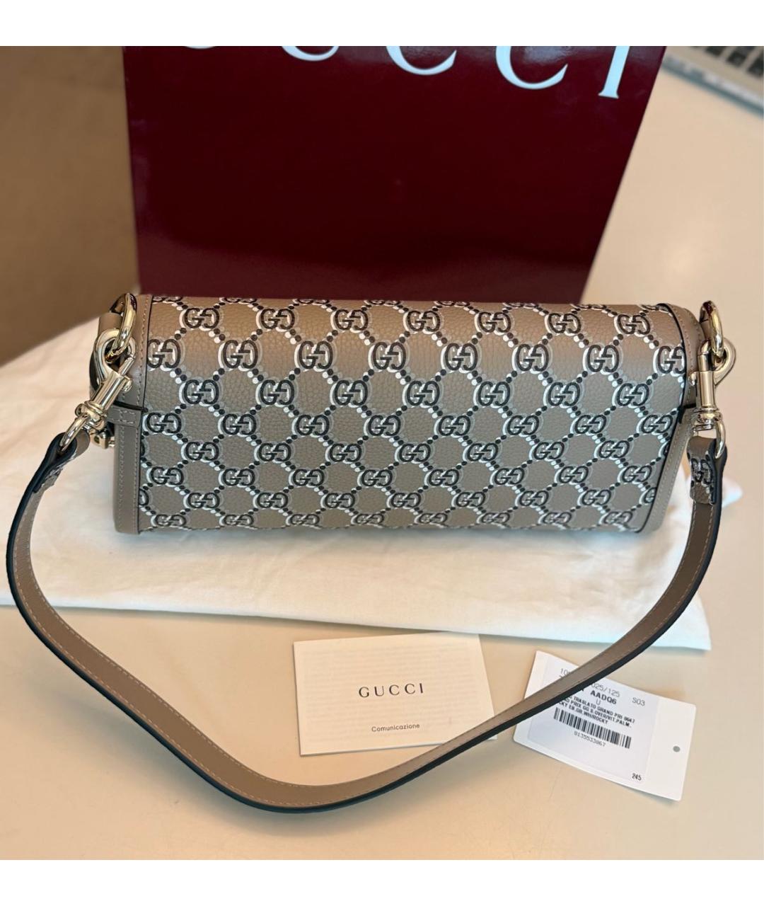 GUCCI Бежевая кожаная сумка с короткими ручками, фото 3