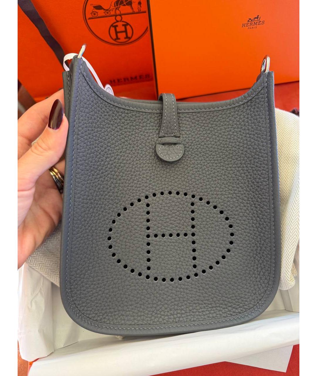 HERMES Антрацитовая кожаная сумка через плечо, фото 2