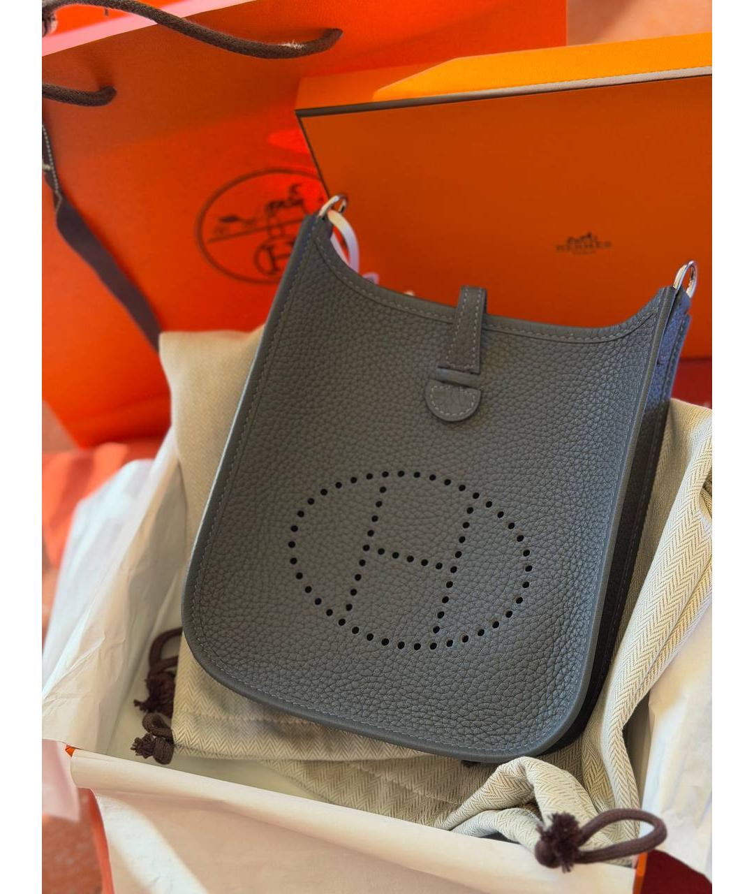 HERMES Антрацитовая кожаная сумка через плечо, фото 6