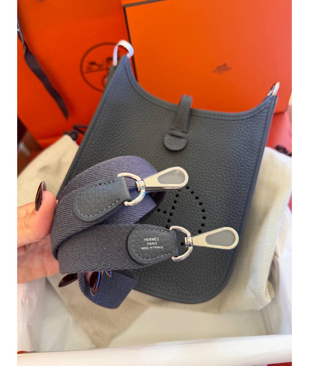 HERMES Антрацитовая кожаная сумка через плечо, фото 5
