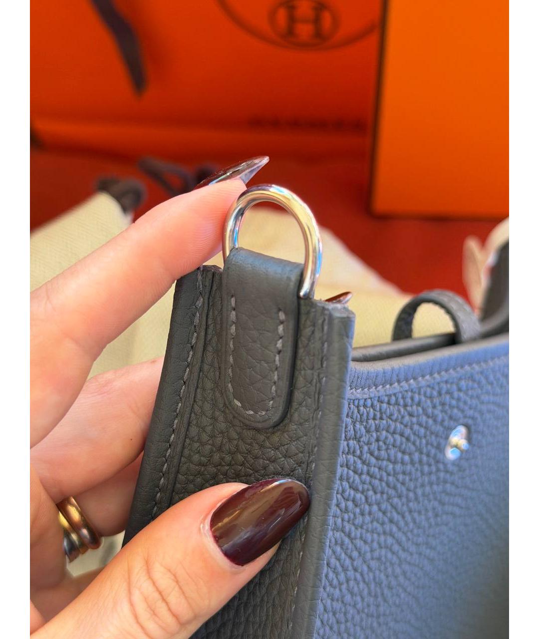 HERMES Антрацитовая кожаная сумка через плечо, фото 4