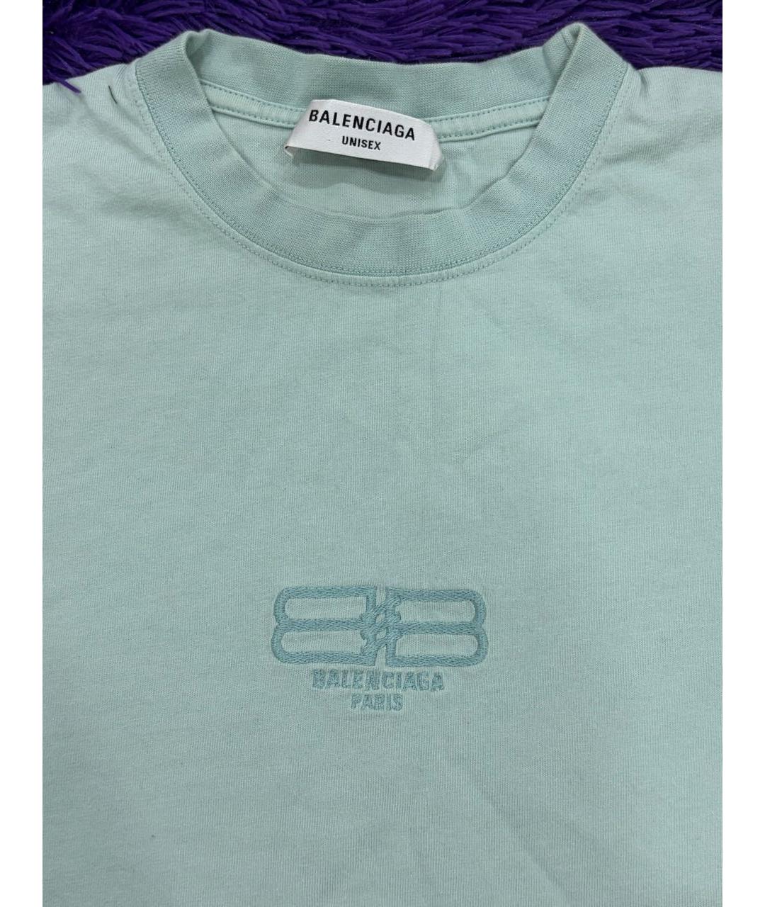 BALENCIAGA Бирюзовая хлопковая футболка, фото 3