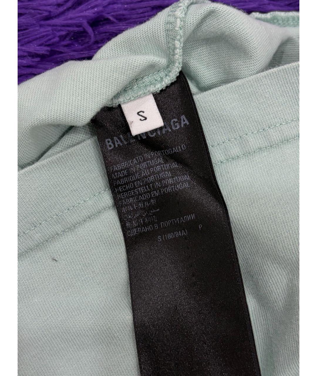 BALENCIAGA Бирюзовая хлопковая футболка, фото 6