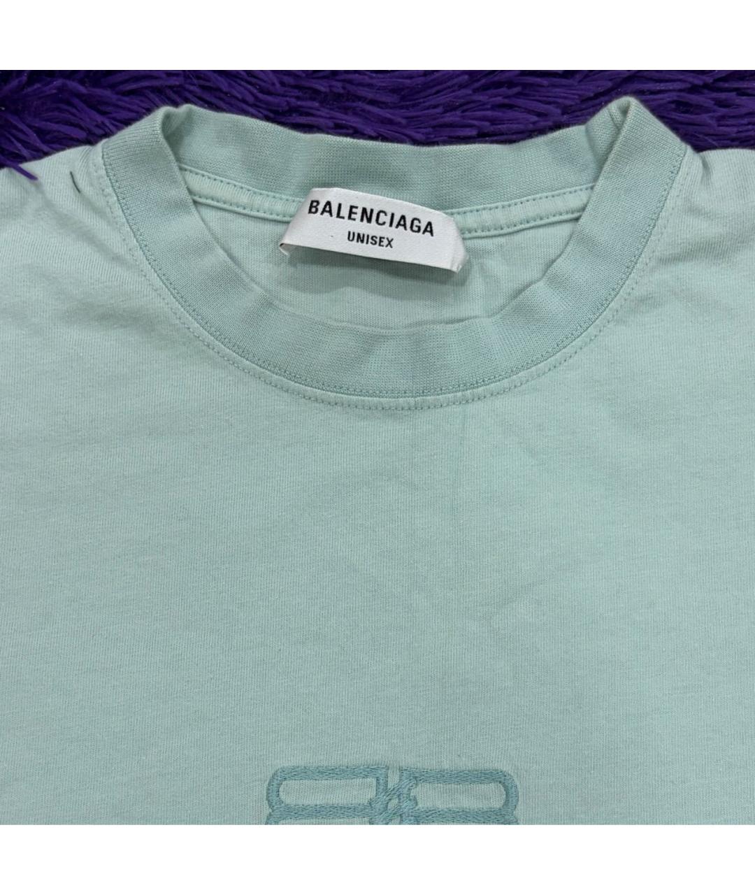 BALENCIAGA Бирюзовая хлопковая футболка, фото 5
