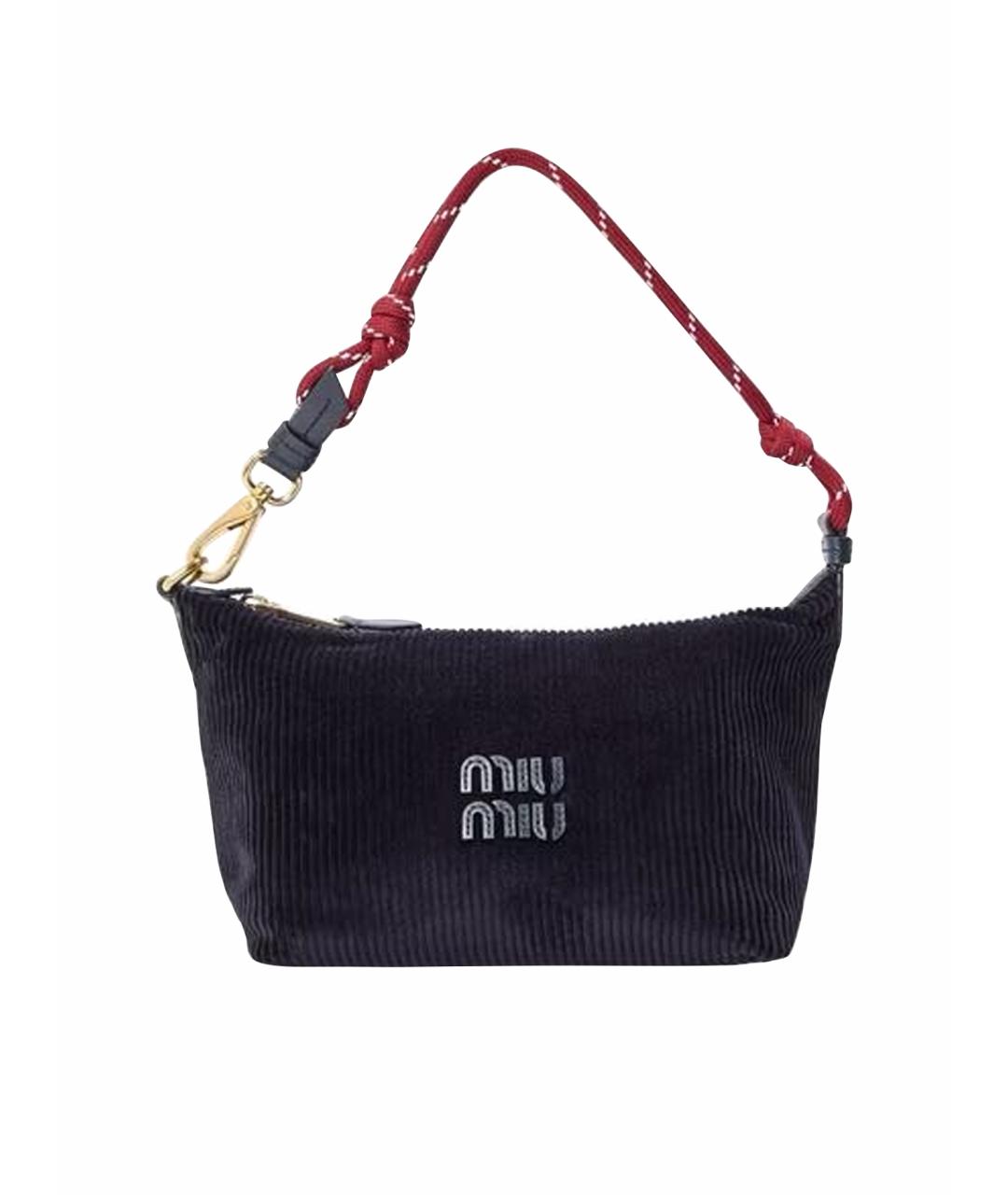 MIU MIU Темно-синяя бархатная сумка с короткими ручками, фото 1
