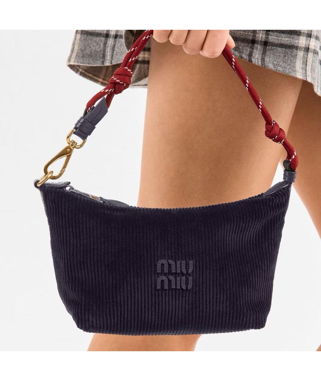 MIU MIU Темно-синяя бархатная сумка с короткими ручками, фото 5