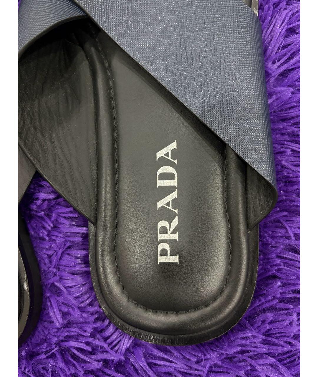 PRADA Темно-синие кожаные сандалии, фото 4