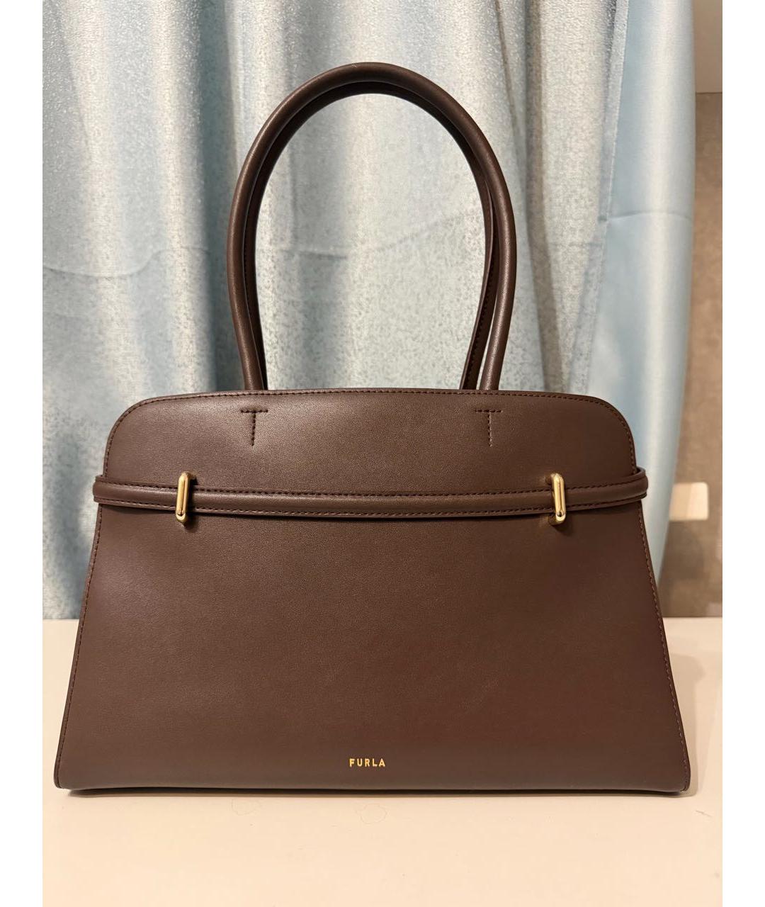 FURLA Коричневая кожаная сумка с короткими ручками, фото 3