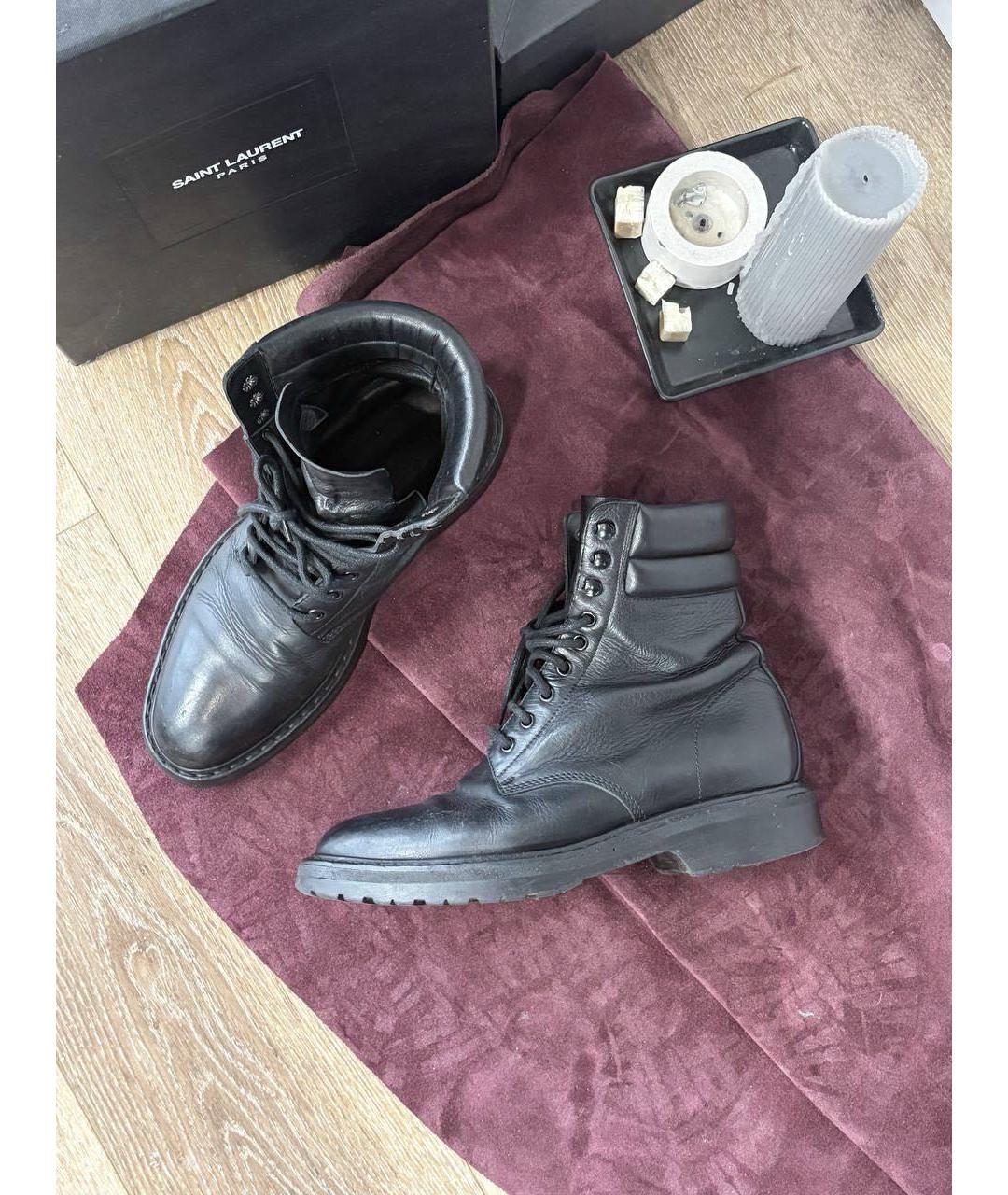 SAINT LAURENT Черные кожаные высокие ботинки, фото 3