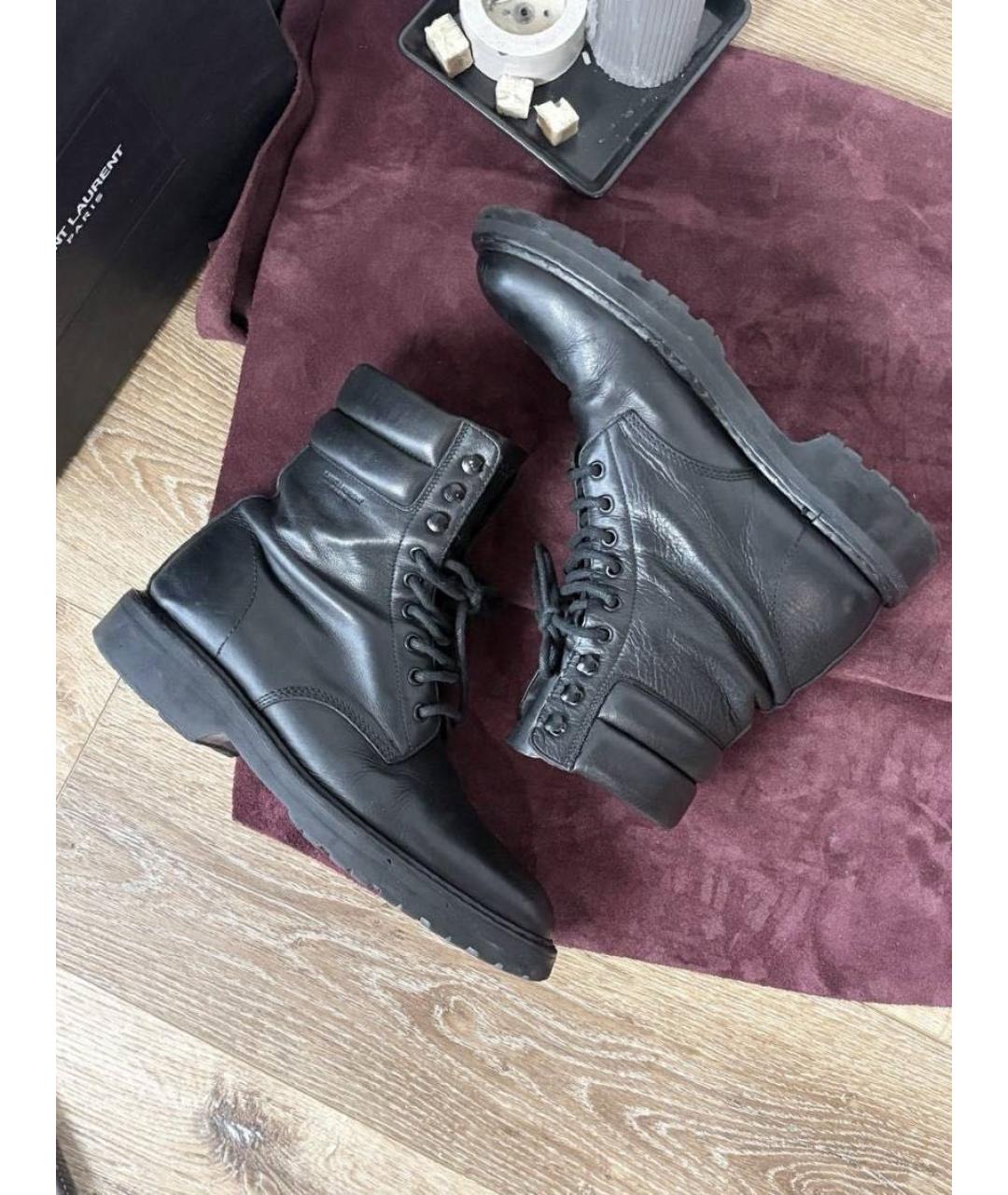 SAINT LAURENT Черные кожаные высокие ботинки, фото 6
