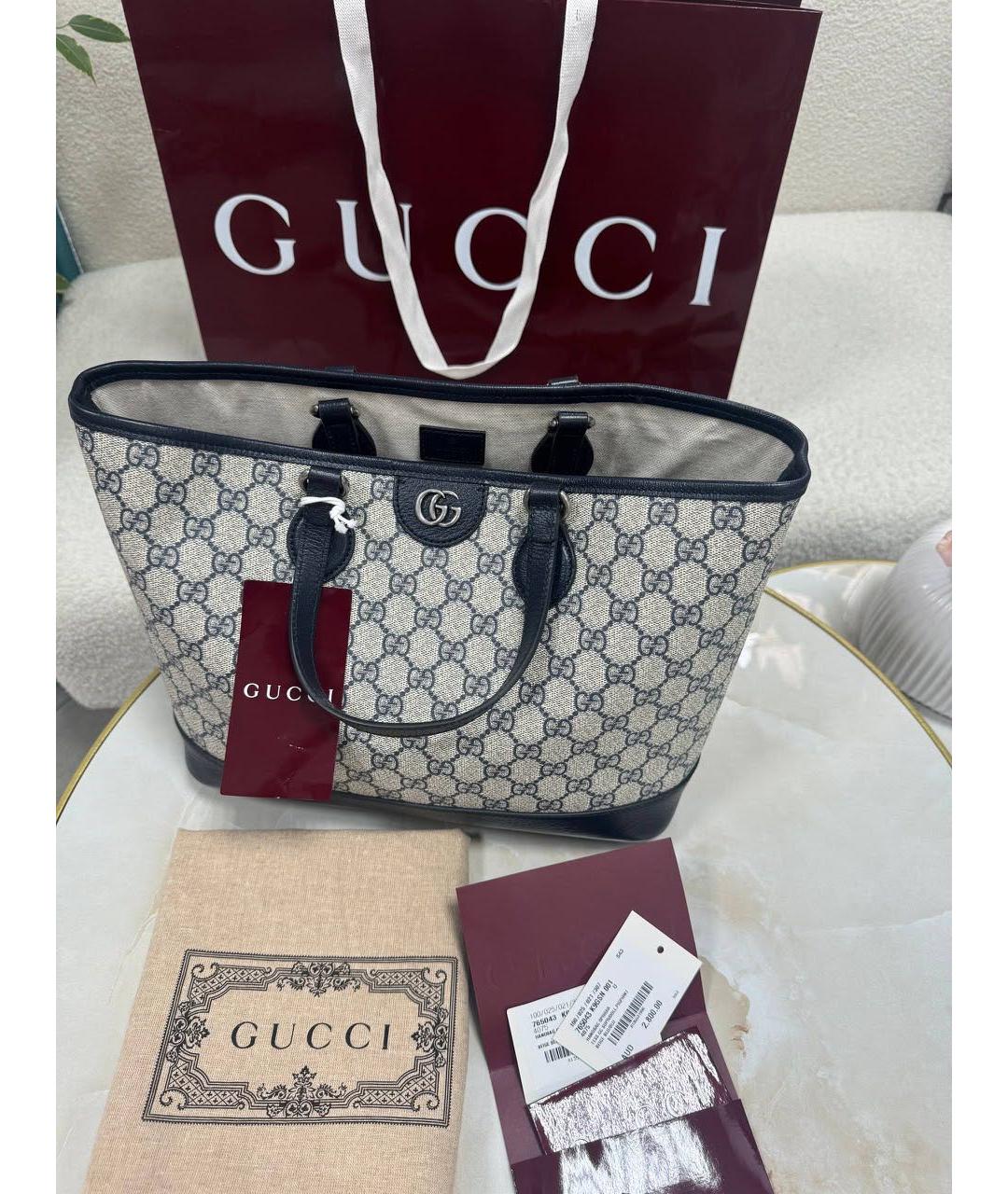 GUCCI Темно-синяя сумка тоут из канвы, фото 2