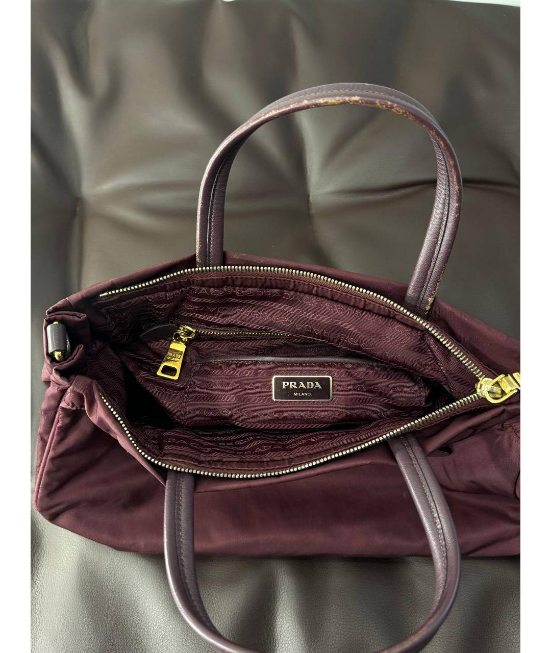 PRADA Бордовая нейлоновая сумка с короткими ручками, фото 6