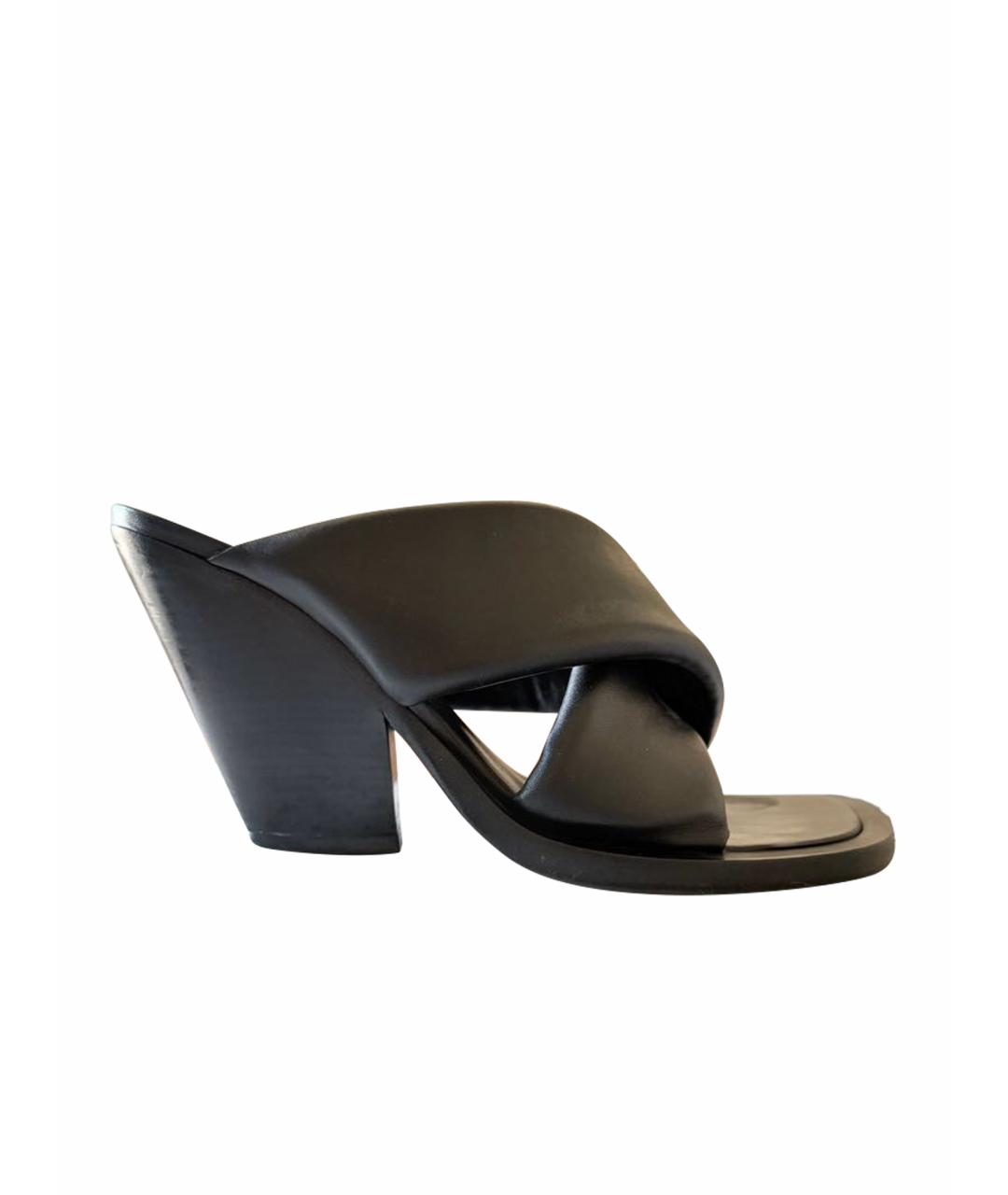 JIL SANDER Черные кожаные мюли, фото 1