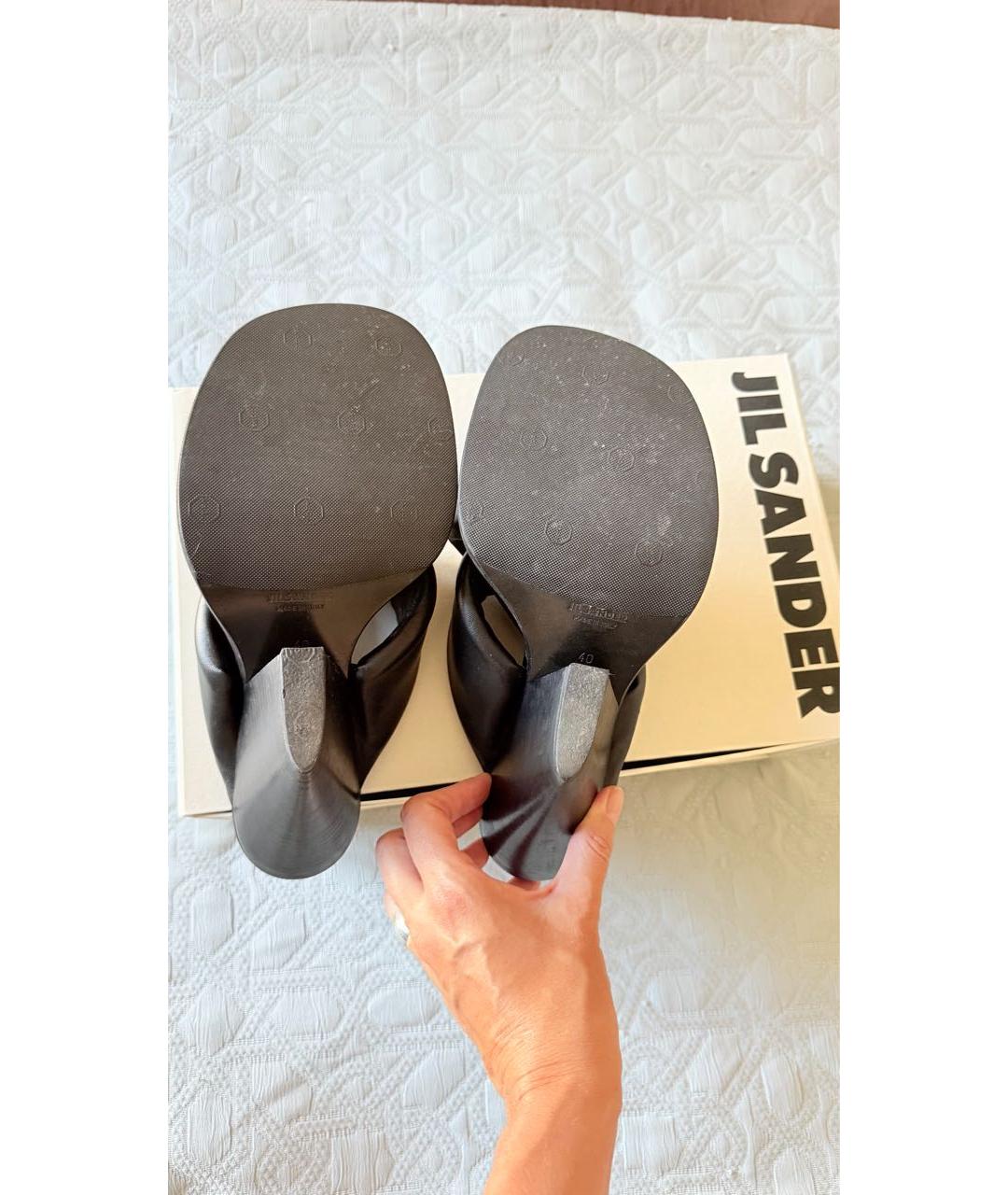 JIL SANDER Черные кожаные мюли, фото 4