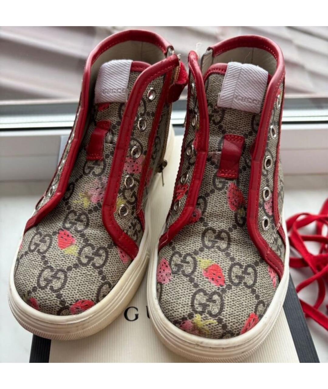 GUCCI Красные кожаные кеды, фото 2