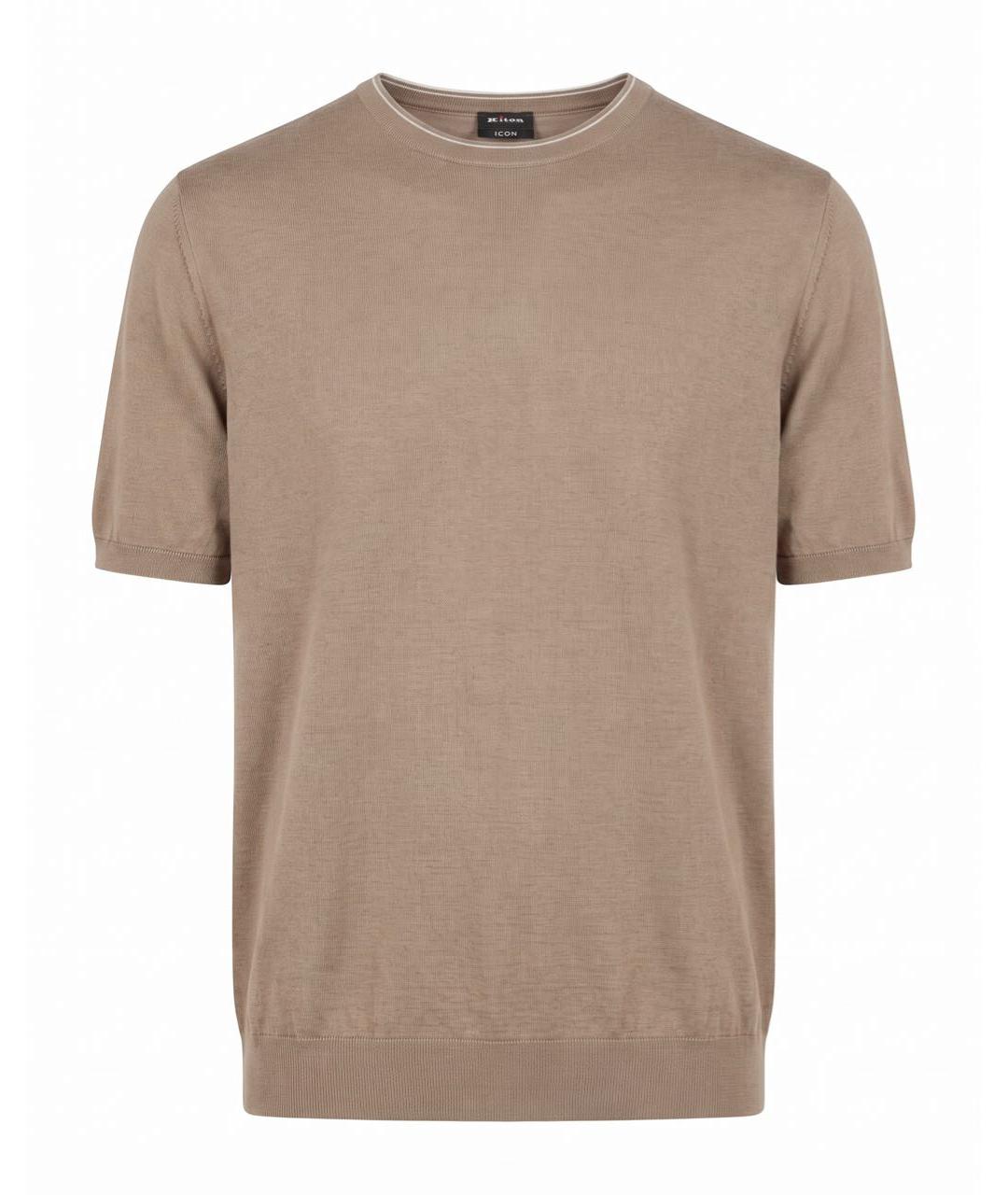 KITON Коричневое хлопковое поло с коротким рукавом, фото 1