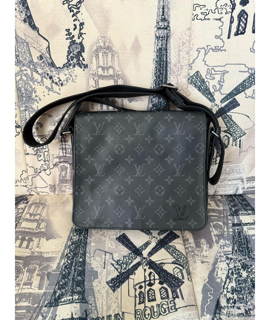 LOUIS VUITTON Черная кожаная сумка на плечо, фото 5