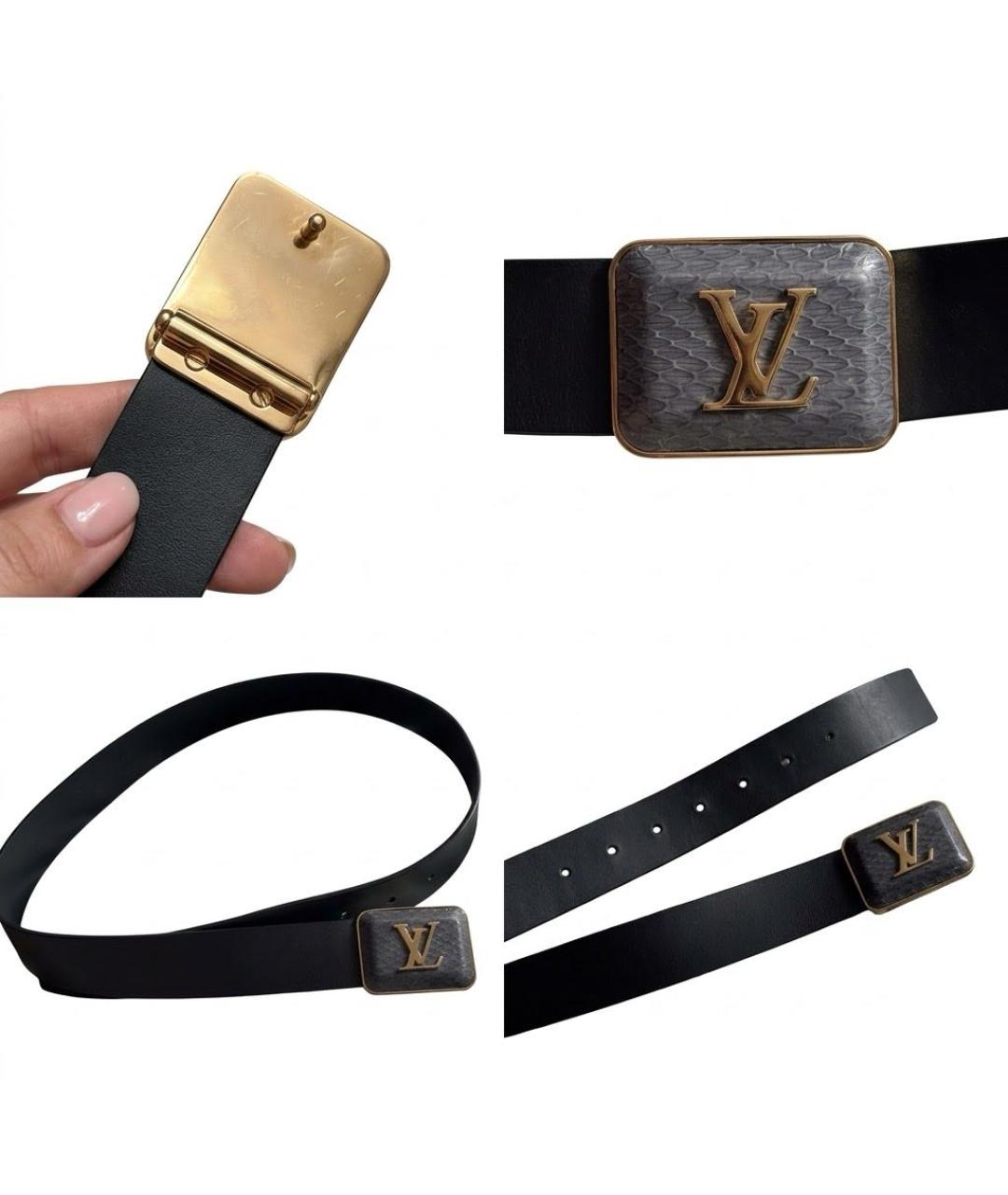 LOUIS VUITTON Черный ремень из кожи питона, фото 6