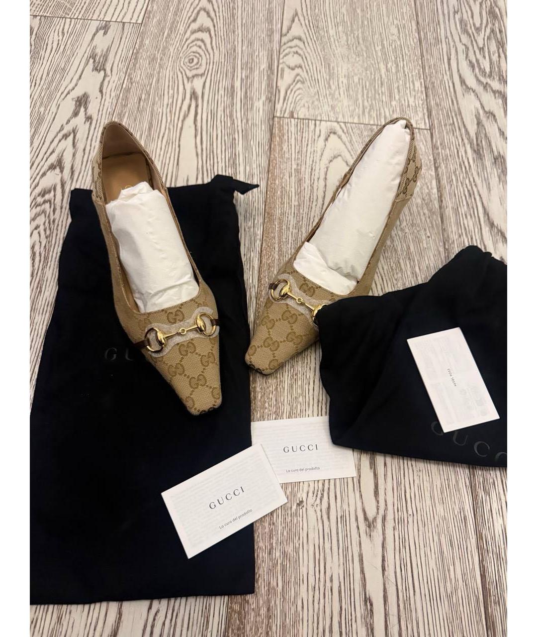 GUCCI Бежевые кожаные туфли, фото 2