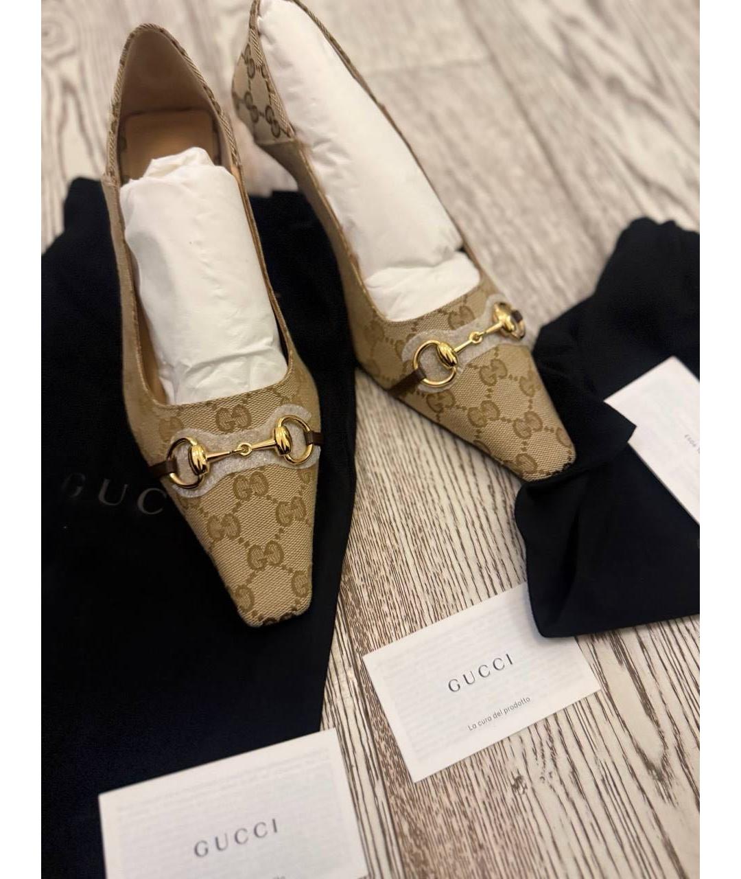 GUCCI Бежевые кожаные туфли, фото 3