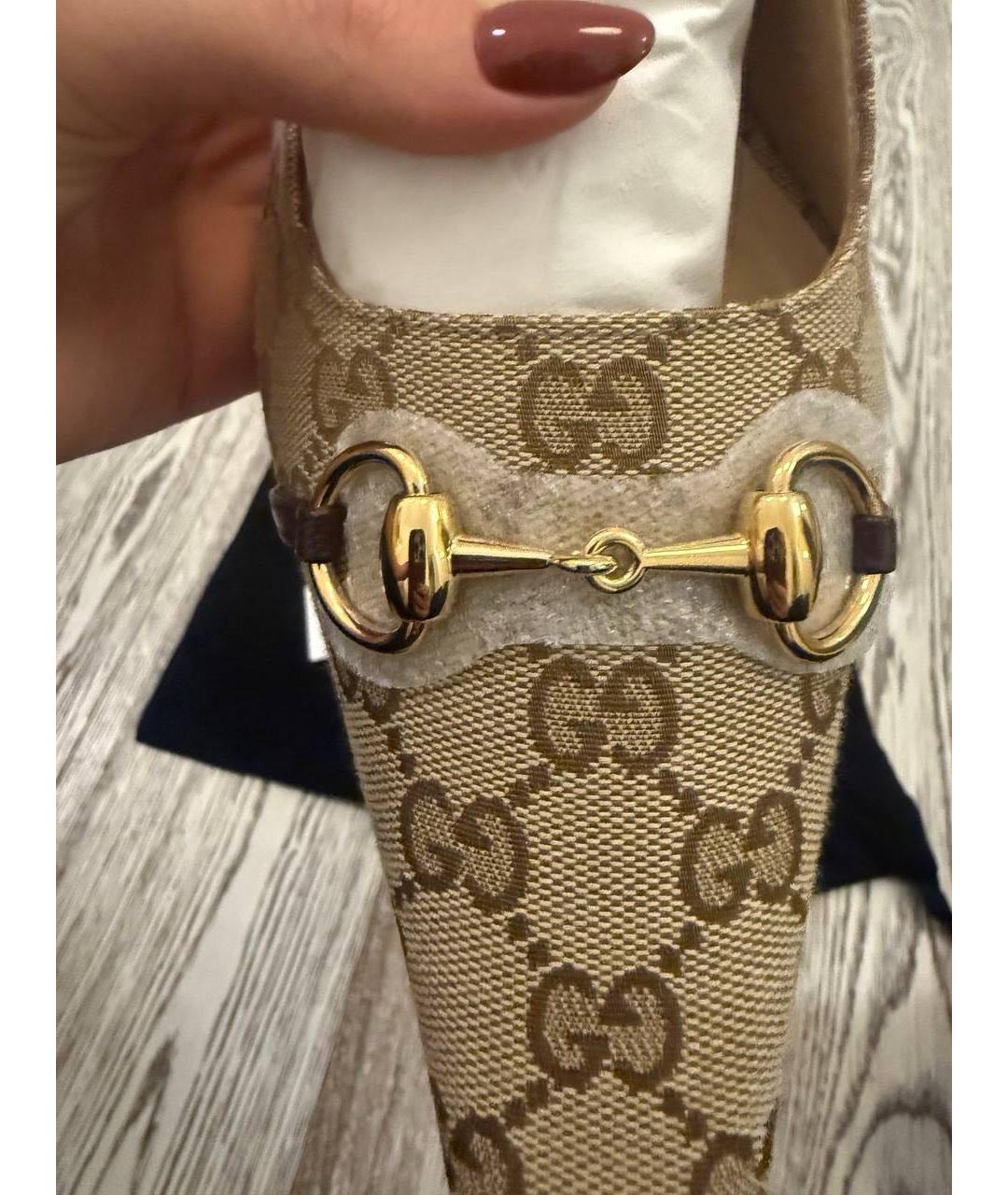 GUCCI Бежевые кожаные туфли, фото 4