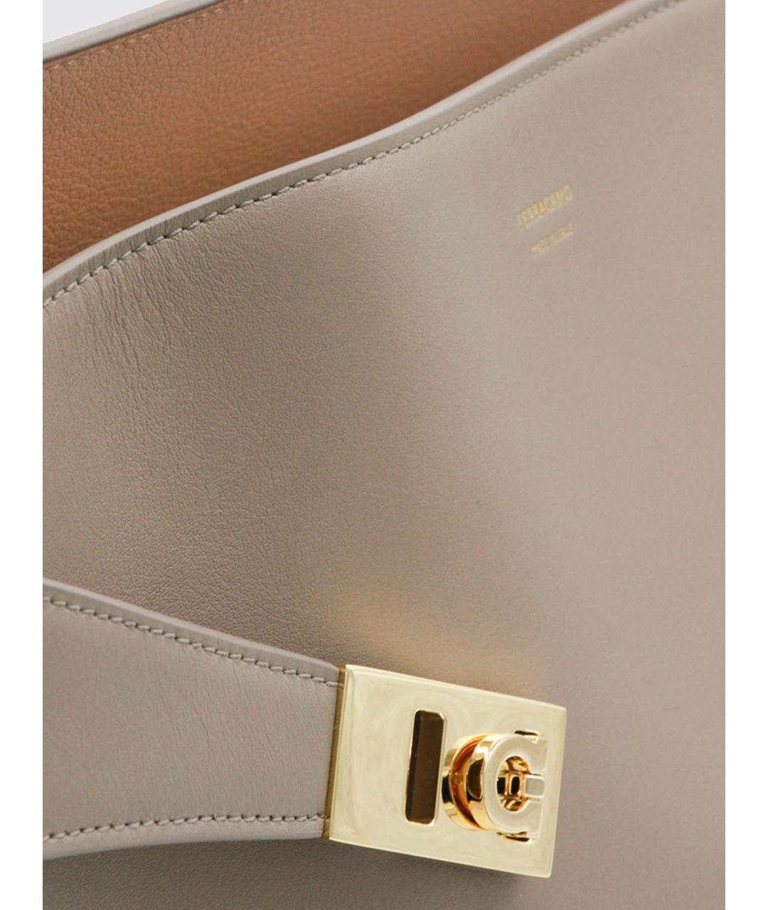 FERRAGAMO Серая кожаная сумка тоут, фото 4