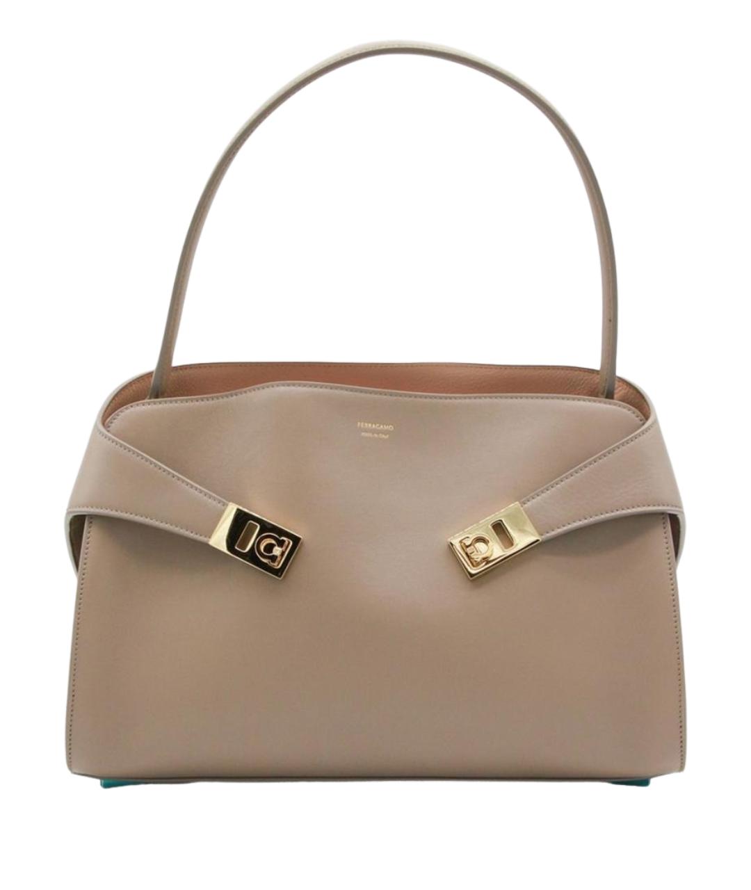 FERRAGAMO Серая кожаная сумка тоут, фото 1