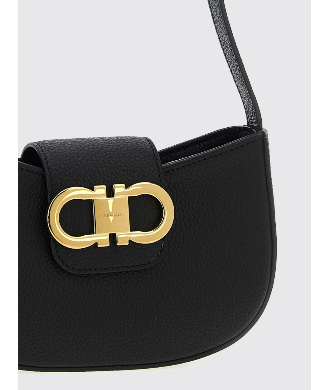 FERRAGAMO Черная кожаная сумка через плечо, фото 3